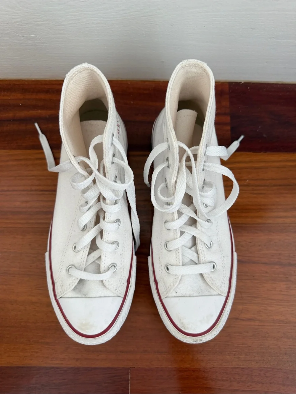 Converse High Top Sneakers in White with Red & Black Stripe - Picture 5 of 5